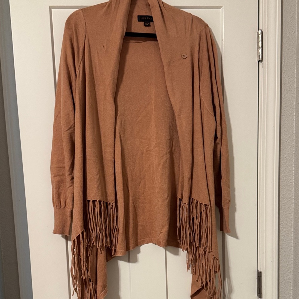 Love Tree Camel Fringe Cardigan
